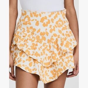 MOTHER Women's Yellow Floral Ruffle Mini Skirt